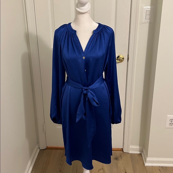 Lilly Pulitzer Saige Long Sleeve Belted Dress In Alba Blue Size Medium - Picture 5 of 13